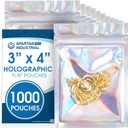 Spartan Industrial - 3" X 4" Holographic Foil Bags - Pack of 1000 Smell-Proof Resealable Bags for Food, Wax Melts, Lip Gloss Packaging, and More