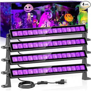 Meloght 45W LED Black Light Bar,Black Lights for Glow Party,Waterproof Blacklight with Plug & Switch, Halloween Light for Glow in The Dark Party Supplies,Bedroom,Body Paint,Stage Lighting,4 Pack
