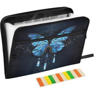 Expanding File Folder,13 Pocket Accordion File Folders Document Organizer Holder with Color Labels, Zipper Closure Waterproof for Letter A4 Size Paper,Document,Morpho Butterfly Blue
