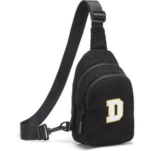 Viverte Small Corduroy Sling Bag Initial Crossbody Bag Fanny Pack for Girls Personalized Birthday Gifts for Teen Girls Gifts