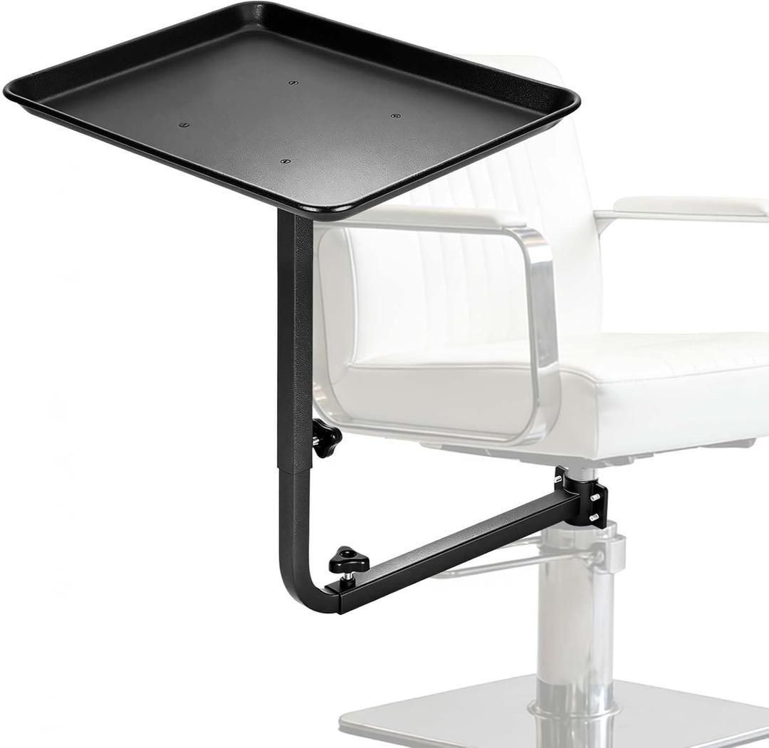 Salon Tray Attached to Chair, No Cleaning Blind Spots, 360° 𝖱𝗈𝗍𝖺𝗍𝖺𝖻𝗅𝖾 𝖲𝖺𝗅𝗈𝗇 𝖳𝗋𝖺𝗒, Adjustable Height & Width, Salon Chair Tray for Hair 𝖲𝖺𝗅𝗈𝗇𝗌, Spas & Tattoo Parlors