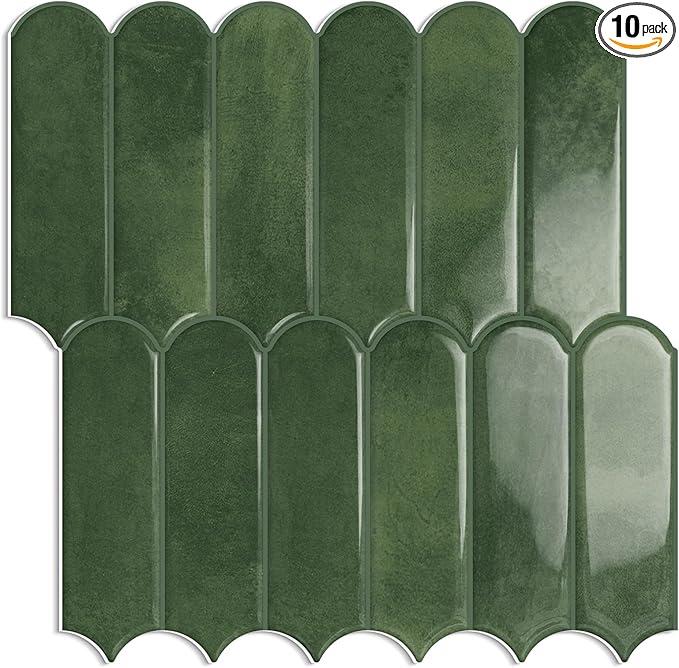 Green Peel and Stick Backsplash Tile 12"x12" Kitchen Self-Adhesive Wall Tiles (10-Sheet)