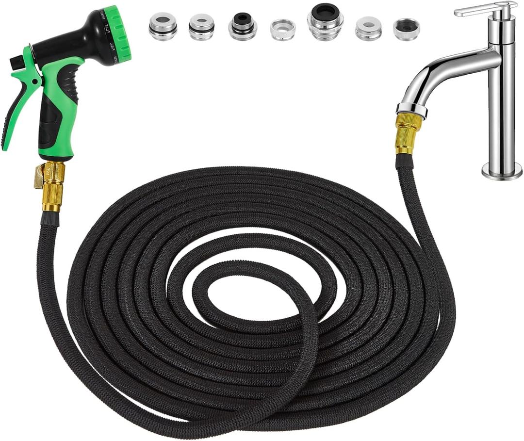 50 FT Sink Hose Attachment for Faucet Indoor, Kitchen Hose for Sink Faucet with 7 Adapters Bathroom, Watering Houseplants, Dog Washing, Household Cleaning, Filling Fish Tank