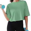 Boxy Cropped Tees for Women Cotton Loose Crop Tops Drop Shoulder Roll Hem Workout Tops, Medium