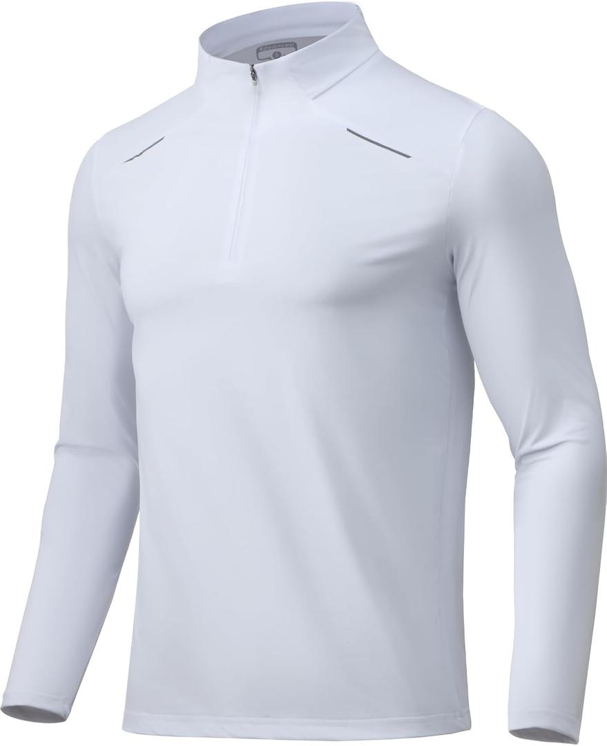 Men Quarter Zip Pullovers Lightweight Long Sleeve Golf Shirts Dry Fit 1/4 Zip Athletic Shirt for Workout Running (XX-Large, White)