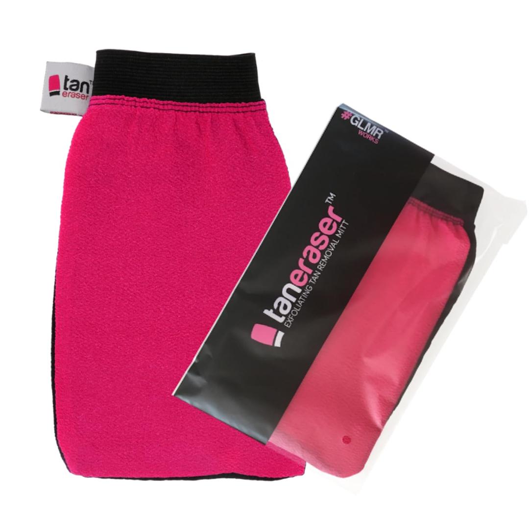 Tan Eraser Spray and Self Tan Remover Exfoliating Mitt | Salon Recommended Exfoliator Glove Easily Removes Any Sunless Tanner (Pink/Black)