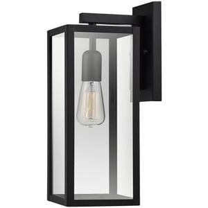 GLOBE Electric 16 inch 1-Light Outdoor/Indoor Wall Sconce, Matte Black Finish, Clear Glass Shade, Weather-Resistant Modern Exterior Light