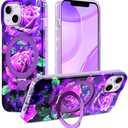 Shecaset for iPhone 13 & iPhone 14 Case, [Compatible with MagSafe] [Magnetic Invisible Ring Stand], Shockproof Protective Slim Fit for Women Girl for iPhone 13/14 Case, Purple Flower Cute
