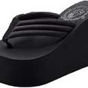 Always Pretty Women's Flip Flops Wedge Sandals Platform Thongs Black 39