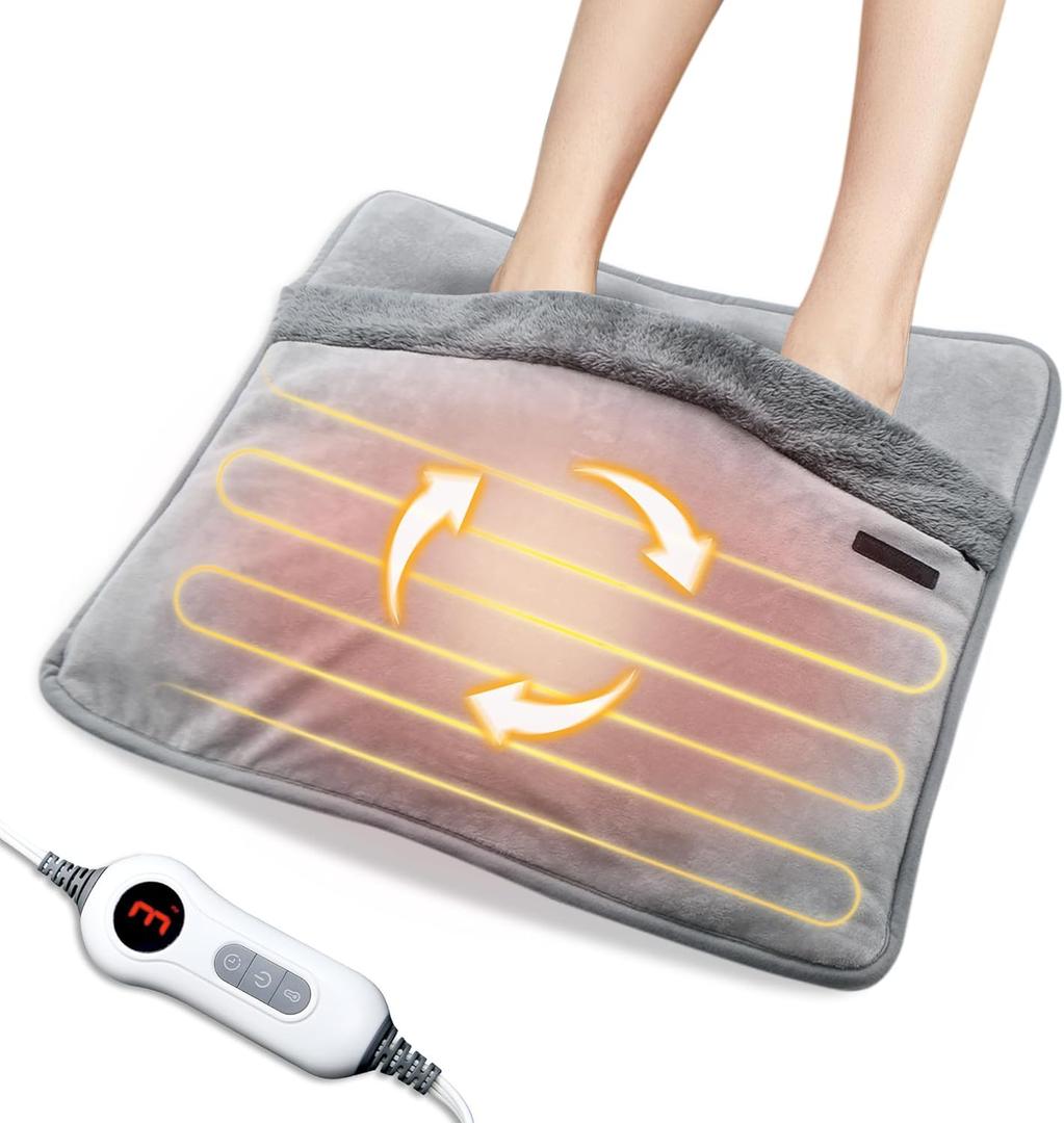 WIMIRIL Electric Foot Warmer with Dual-Sided Heating Elements, Washable Feet Heating Pad Under Desk/in Bed, 20” x 20” Foot Heater Timer Temperature Settings for Abdomen Feet Back in Home Office