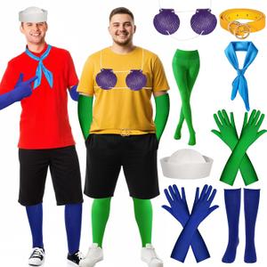 Couples Halloween Costume for Adult, 8PCS Funny Couples Costume Accessories with Seashell Bra Hat Gloves and Belts for Men Women Green