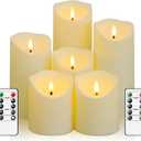 Fo32won Flameless Flickering Candles with Remote Timer, Set of 6 Ivory Led Battery Operated Candles for Home Decor Xmas Halloween (D3 x H3 3" 4" 5" 6" 7")
