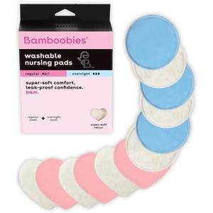 Bamboobies Nursing Pads, Ultra-Soft Velour, Reusable, Washable & Leak-Proof, 6 Ultra-Thin and 6 Overnight Pads for Breastfeeding