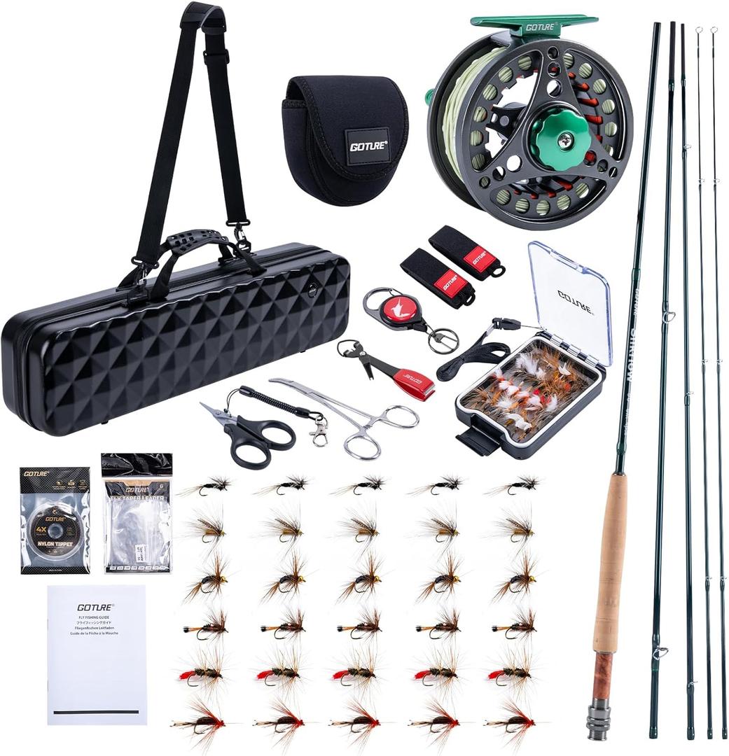Goture Fly Fishing Rod and Reel Combo with Fly Rod & Gear Case, 9FT 4-Piece Fly Rod, Pre-Spooled Reel, Fly Line, Flies, Leader, Tippet, Forceps, Nipper and Complete Starter Kit