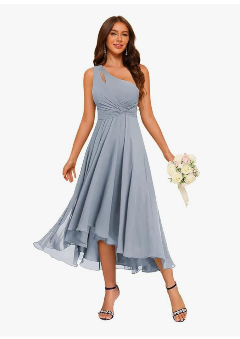 Raseal Chiffon One Shoulder Bridesmaid Dress with Pocket High Low A Line Prom Dress for Women RS192