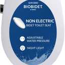 Bio Bidet Slim Zero Non Electric Bidet Toilet Seat Round, Low Profile Seat with Slow Close Lid, Battery Powered Night Light, Dual Nozzles, White
