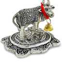 NOBILITY Pooja Items Diwali Gift Silver Antique Small Kamdhenu Cow with Calf Metal Statue Decorative Item Showpiece for Home Office Decoration Wedding Return Gifts 6 Pcs