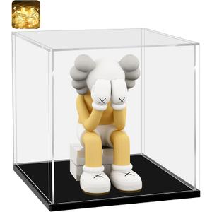 LANSCOERY Large Acrylic Display Case, 18x14x18 in, Upgraded Thickened UV-Resistant Showcase, 10mm Heavy Duty Matte Base, 98% Clarity Dustproof Box for Statues & Memorabilia, Scraper & LED Light