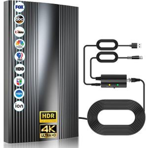 Digital Antenna for Smart Tv Indoor/Outdoor Local Channels, Strongest HDTV Antenna for 8K 4k 1080p - Amplifier Signal Booster & 38ft Coax Cable