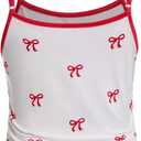 SweatyRocks Girl's Cherry Spaghetti Strap Camisole Cami Sleeveless Scoop Neck Cute Tank Top (White, Size 10 Years)