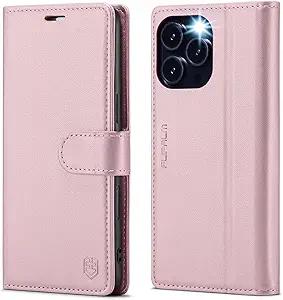 Wallet Case for iPhone 16 Pro Max 6.9", RFID Blocking Credit Card Holder, PU Leather Folio Flip Kickstand Protective Shockproof Cover for Apple 16 pro Max (Pink)
