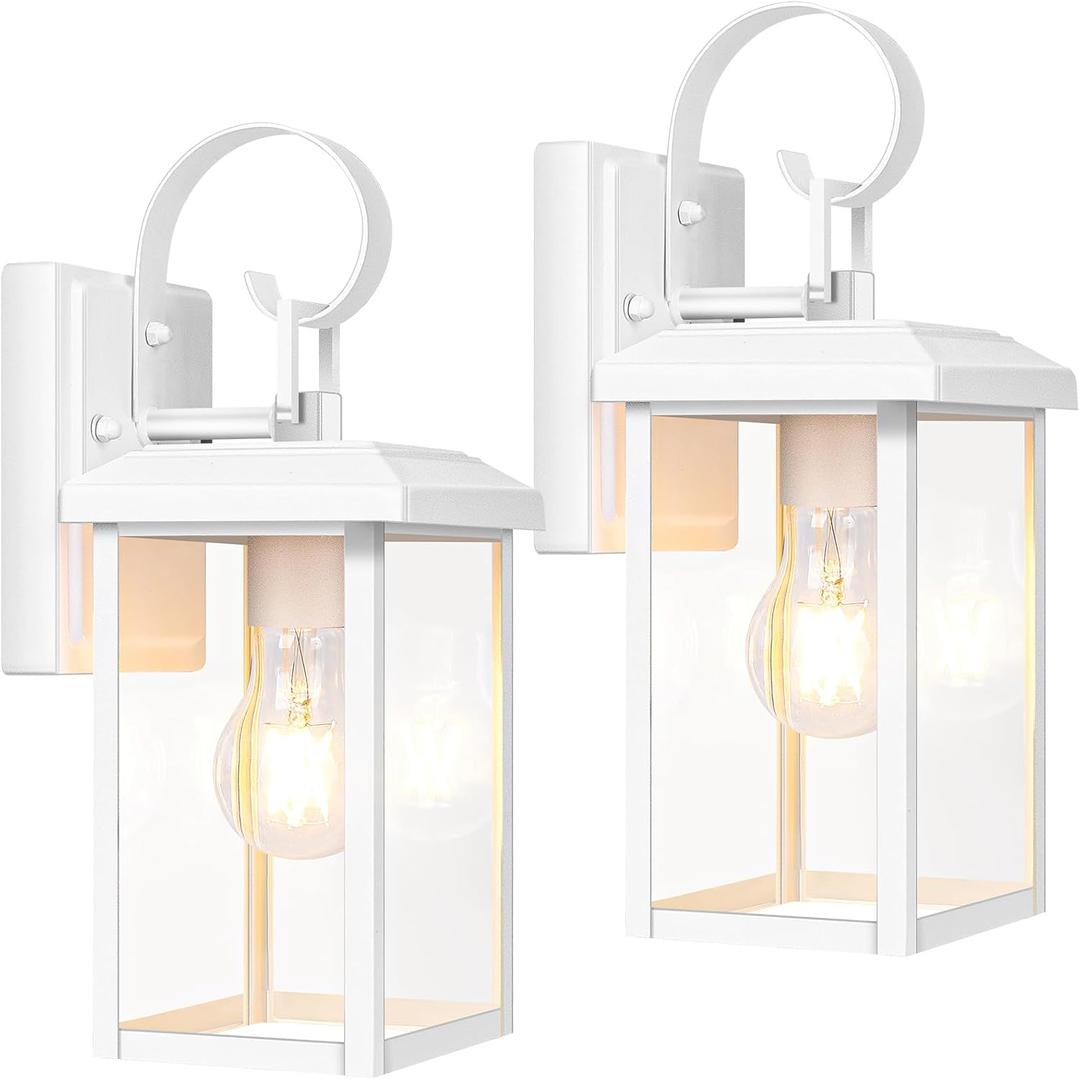 BesLowe 2-Pack Outdoor Wall Light Fixtures, Exterior Lighting Fixtures Wall Mount, Waterproof Porch Lights Outdoor Wall Sconces Lanterns, Modern Outside Lights for House Front Door Garage, White