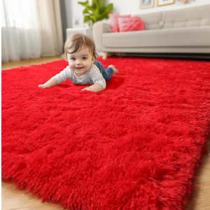 Red Rug for Bedroom Living Room Decor, Red Carpet, Christmas Rug 4x6, Fluffy Shaggy Fuzzy Furry Throw Area Rugs for Kids Room Preppy Dorm Nursery Classroom, Scarlet Cute Shag Plush Rugs for Teen Boys, 4 x 6