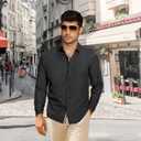 Men's Stretch Denim Dress Shirt Long Sleeve Casual Button Down Everyday Shirts Fall Winter Wedding Shirts (Black, XL)