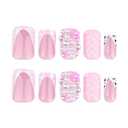 24Pcs Pink Duck Press on Nails Short Medium Fake Nails with Pearl Flower Design Handmade False Nails Leopard French Nail Tips Design Cute Acrylic Nails Press ons Holiday Glue on Nails for Women