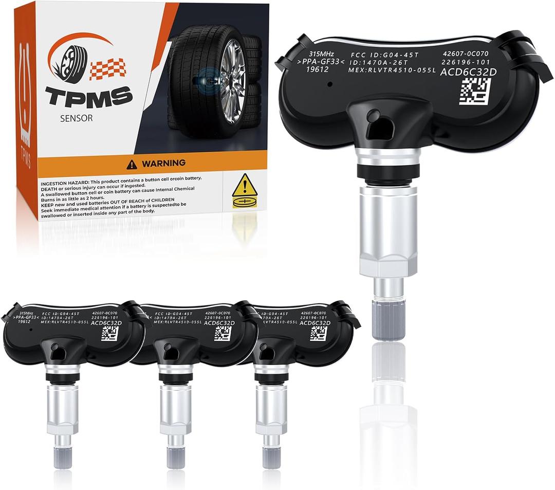 426070C070 TPMS Sensor, 315MHz Pre-Programmed Tire Pressure Sensors for Toyota Sequoia 2006-2017 Sienna 2006-2020 Tundra 2006-2017 TPS Sensor Replace 529333X200 TPM102 4pcs