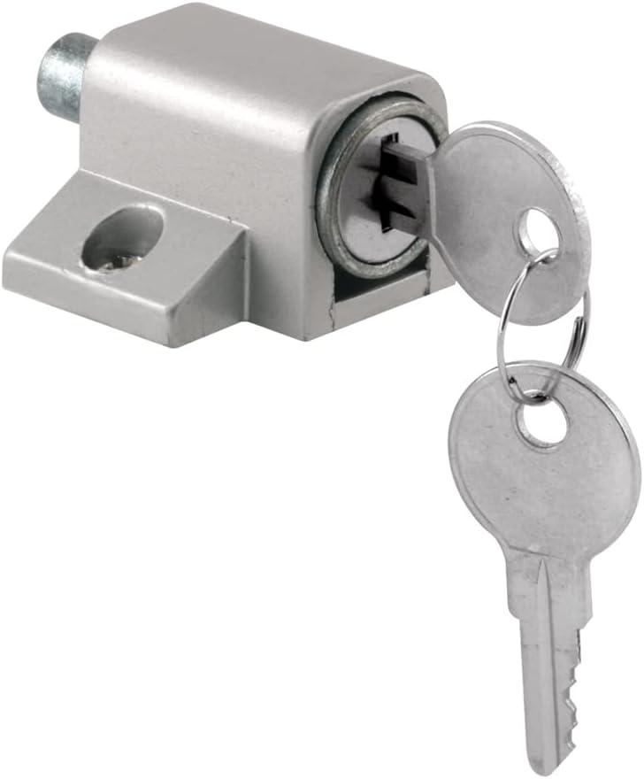 Prime-Line U 9861 Sliding Door Keyed Lock, Push-In  Replace Broken Parts and Add Additional Home Security, Painted Diecast Case, Aluminum Finish (Single Pack)