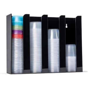 Portion Cup and Lid Holder - 4 Compartment Acrylic Organizer for Condiment & Sauce Cups, Fits Cups 2 oz to 5.5 oz in Size, Use Dispenser on Countertop or Wall Mount