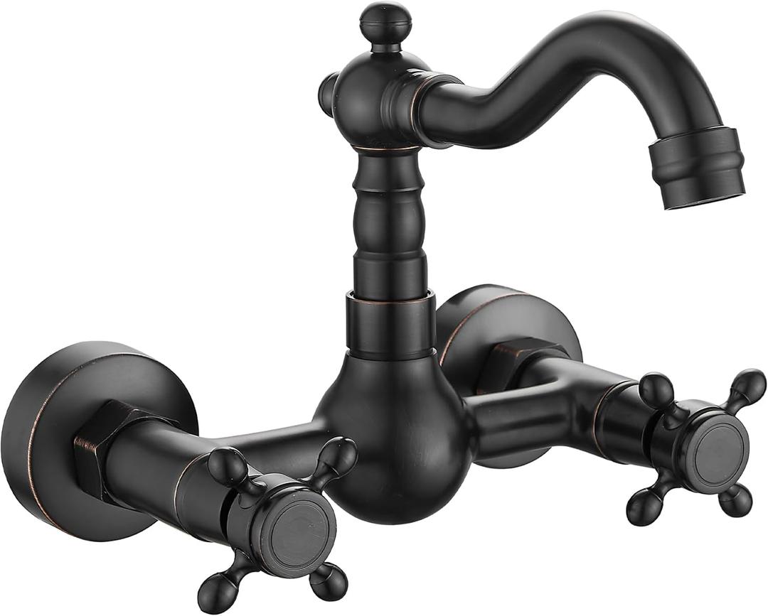 GGStudy Wall Mounted Kitchen & Bathroom Sink Faucet With Double Cross Handle Oil Rubbed Bronze