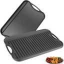 2 in 1 Reversible Cast Iron Griddle for Gas Grill, Flat Top Grill Pan for Gas Stove, Pre-Seasoned Oven Top pan, Upgrade Double Burner Griddle for Indoor & Outdoor Cooking Accessories, 17" X 10"