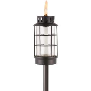 TIKI Outdoor Glass Lantern Torch Weather-Resistant Decorative Torch for Patio, Garden & Backyard with 4-Piece Adjustable Height Pole, Fiberglass Wick & Snuffer, Black