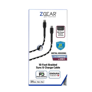 Zgear MFi Lightning/C Fast Charge Braided Cable with EnduraTech