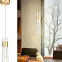 kudos Gold Pendant Light Fixtures, Modern LED Pendant Lights with Clear Glass and Bubble Crystal, Pendant Lights for Kitchen Island, KDPL09-GD