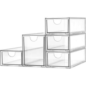 Acrylic Makeup Organizer, Clear Storage Organizer Desktop Stackable Storage Drawers, Plastic Organizer Bins for Makeup, Stationery, Cosmetics, Vanity, Bathroom, Cabinet, Pantry Office Desk (5 Drawers)