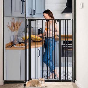51.18" Extra Tall Pet Cat Gate for Doorway 29.5"- 40.5" Wide Auto Close Tall Dog Gate No Drilling Pressure Mounted for Hallway Kitchen, Black