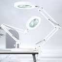 HITTI 10X Magnifying Glass with Light, 1,800 Lumens Stepless Dimmable, 3 Color Modes, 4.2 Real Glass Lens LED Magnifying Desk Lamp & Clamp, Magnifier Light and Stand for Crafts Close Work-White