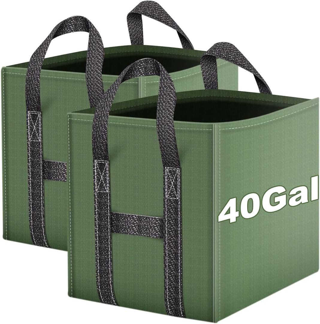 2-Pack 40 Gallons Reusable Yard Waste Bags, Upgrade Heavy Duty Foldable Garden Leaf Bag Lawn Bags Trash Bag Waste Container, Keep Upright (20.8" L  20.8" W  20.8" H)