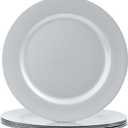 MAONAME Round Charger Plates Set of 6, 13 Inch Brown Charger for Dinner Plates, Farmhouse Faux Wood Plate Chargers, Rustic Table Chargers for Weddings, Party, Silver