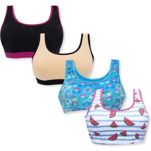DChica Training Bras for Girls Cotton Sports Bra Pack Soft Breathable Camisole Crop Bralette for Kids & Teens