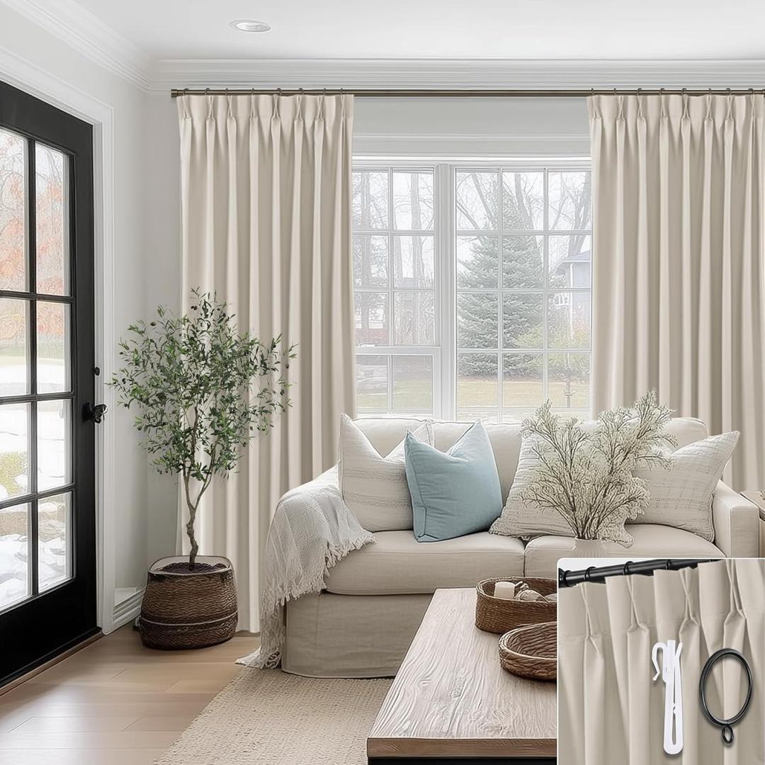 SHINELAND Beige Thermal Insulated Blackout Curtains, Energy Efficient Heat & Light Blocking Drapes for Cooling Living Room Bedroom, 40" W x 84" L