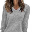 Sampeel V Neck Long Sleeve Shirts for Women Casual Fall Tops Lightweight Tunic Sweaters Fashion Clothes Loose Fit 2025 L