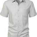 ZEROYAA Men's Linen Shirts Short Sleeve Summer Casual Button Down Beach Shirt with Pocket (XXL)