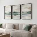 Large Framed Abstract Landscape Wall Art, 3 Piece Canvas Prints Paintings Artwork for Walls, Soft Blue and Green Nature Lake Pictures for Living Room Dining Bedroom Home Office Wall Decor 20x30 In, 20" W x 30" H x 3Pcs