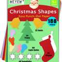 Punch Out Paper Cutouts in Holiday Colors, 188 Pieces Snows, Trees, Stockings, Light Bulb, Bells, Cardstock for Children Craft Kindergarten, Classroom, and Christmas Party Decorations