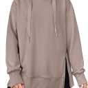 ANRABESS Women Oversized Hoodies Side Zipper Fleece Long Sweatshirts Lightweight Tunic Pullover 2025 Fall Trendy Clothes (Large, Khaki)
