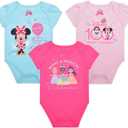 Disney Girls 3 Pack Bodysuits for Newborn and Infant, 0-3M